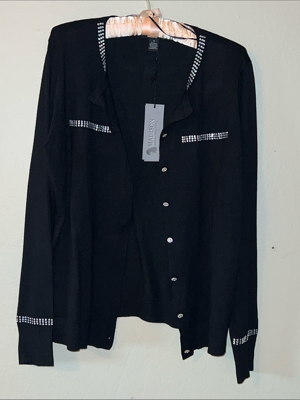 NWT Madison Black Embellished W/bling women’s cardigan Lt sweater Size XL